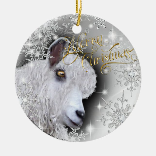 Christmas Goat BabyGirl ADD Your Photo Ceramic Tree Decoration (Front)