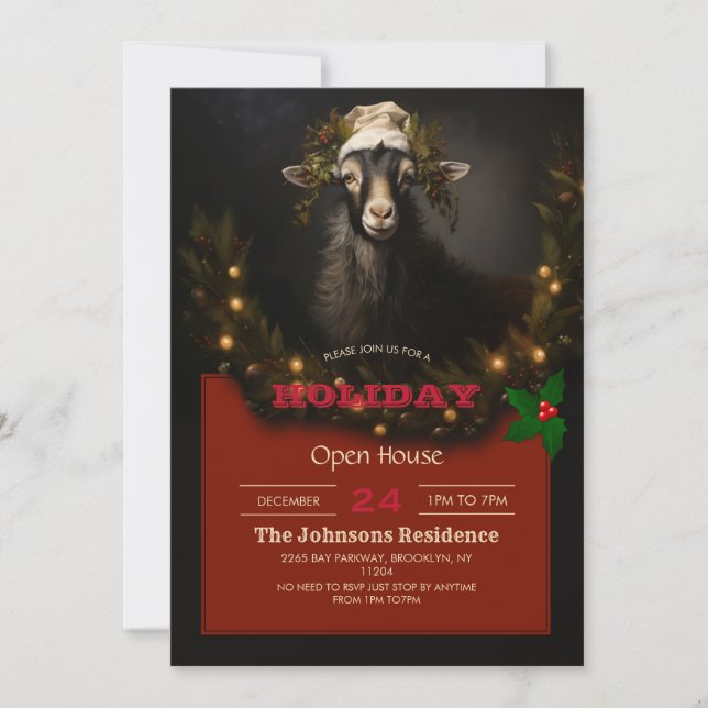 Christmas Goat Christmas Light Invitation (Front)