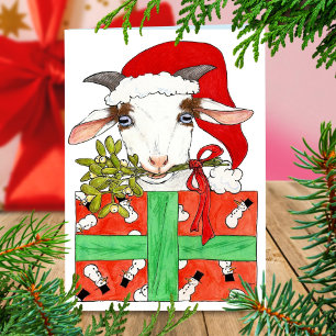 Christmas goat greeting card by Nicole Janes