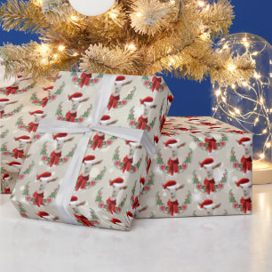 Christmas Goat Kid in Santa Hat and Scarf  Gold Wrapping Paper