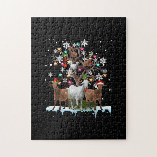 Christmas Goat On Tree Santa Goat Lover Jigsaw Puzzle (Vertical)