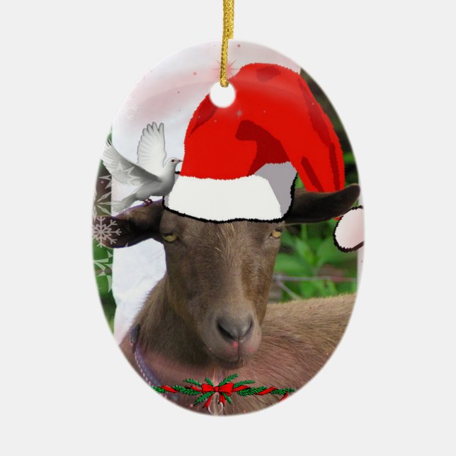 CHRISTMAS GOAT SANTA HAT ORNAMENT (Front)