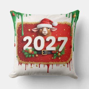 Christmas Goat with Evergreen Wreath Cushion