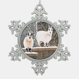 Christmas Goats Snowflake Pewter Christmas Ornament