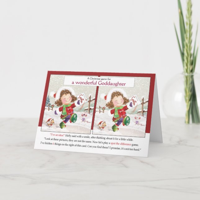Christmas, Goddaughter. Spot the difference Card (Front)