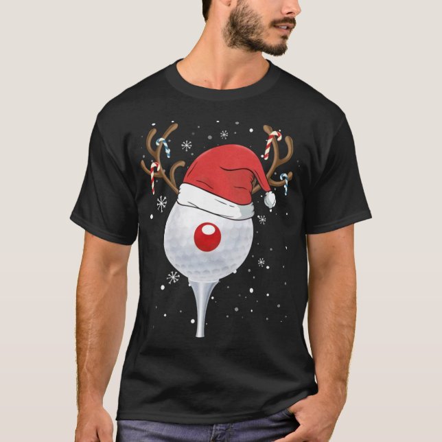 Christmas Goft Reindeer Funny Santa Hat Golf Lover T-Shirt (Front)