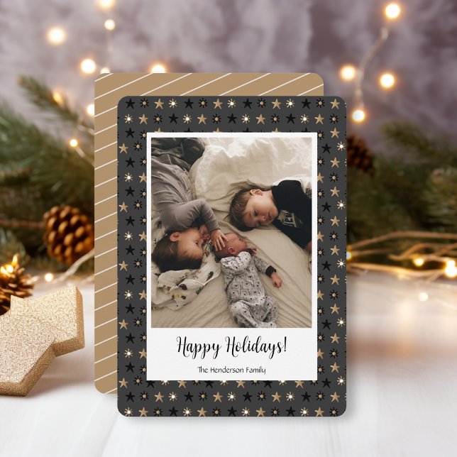 Christmas Gold and Black Family Photo  Holiday Card (Creator Uploaded)