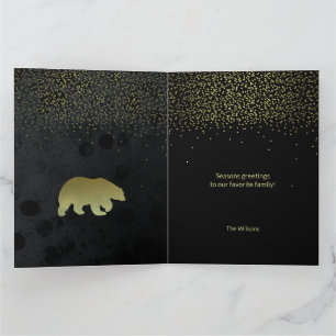 Christmas Gold And Black Night Sky And Golden Bear Card