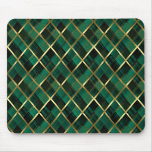 Christmas Gold And Green Plaid Pattern Mouse Pad