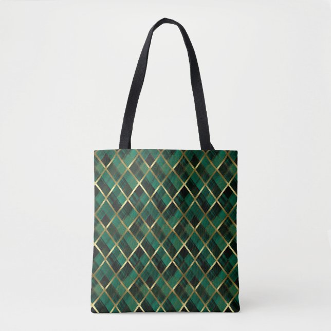 Christmas Gold And Green Plaid Pattern  Tote Bag (Front)