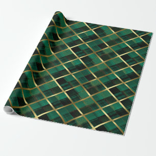 Christmas Gold And Green Plaid Pattern Wrapping Paper