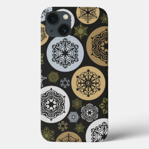 Christmas Gold and Silver Snowflakes Pattern iPhone 13 Case