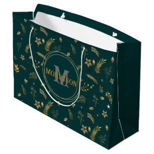 Christmas Gold Arch elegant modern monogram Green Large Gift Bag
