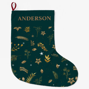 Christmas Gold Arch Green modern family gift  Large Christmas Stocking