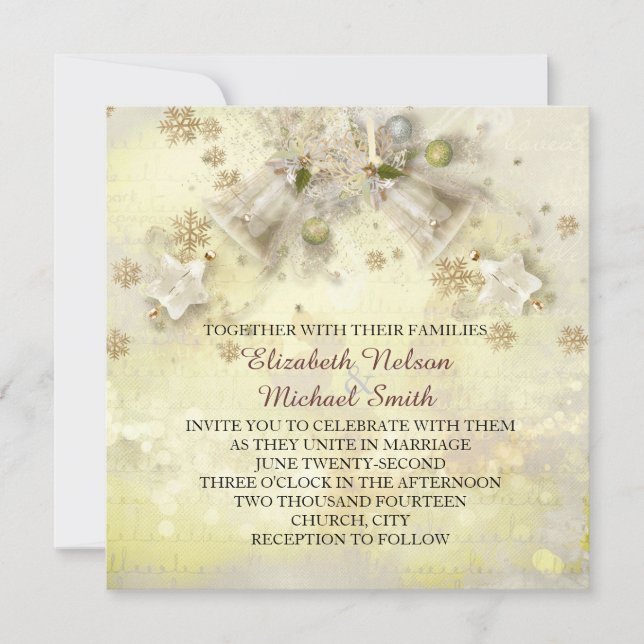 Christmas Gold Bell Wedding Invite (Front)
