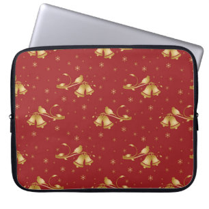 Christmas Gold bells on red pattern Laptop Sleeve