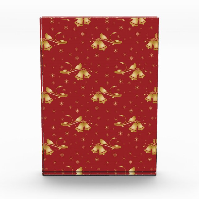 Christmas Gold bells on red pattern Photo Block (Front)