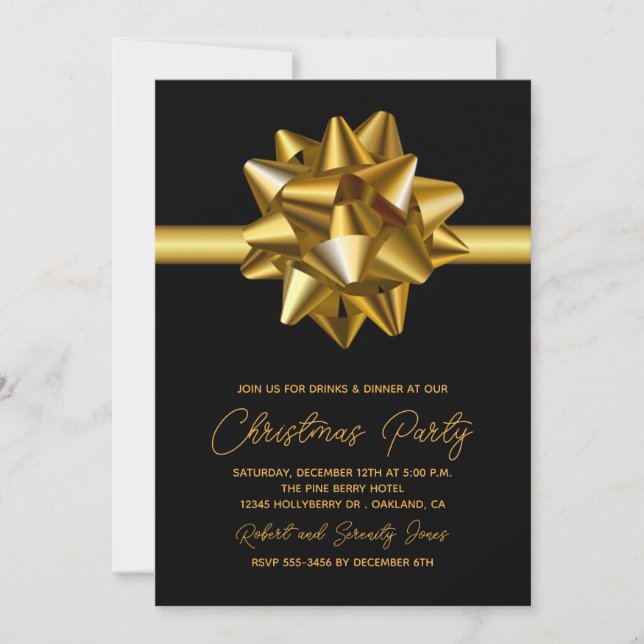 Christmas Gold Bow Party Invitation (Front)