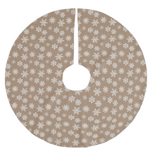 Christmas gold brown white cute snowflakes pattern brushed polyester tree skirt