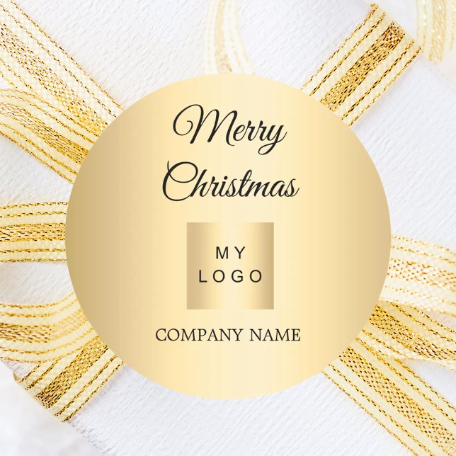 Christmas gold business logo classic round sticker (Creator Uploaded)