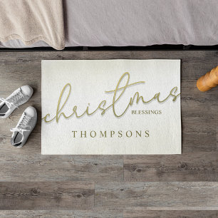 Christmas Gold Calligraphy Script Modern Blessings Doormat