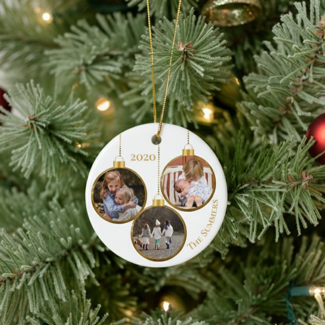 Christmas Gold Custom Photo Family Template Ceramic Tree Decoration (Creator Uploaded)