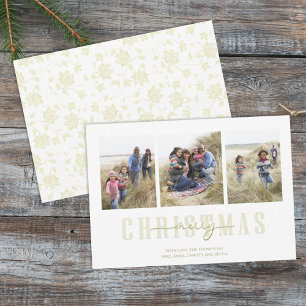 Christmas Gold Elegant Floral Holiday 3 Photo Card