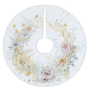 Christmas Gold Floral Wreath  Brushed Polyester Tree Skirt