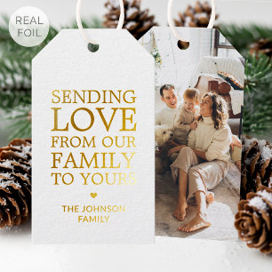 Christmas Gold Foil Family Name & Photo Luxury Gift Tags