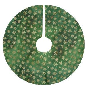 Christmas gold foil green cute snowflakes elegant brushed polyester tree skirt