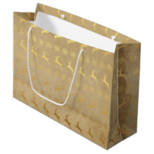 Christmas Gold Foil Reindeer and Snowflake Large Gift Bag