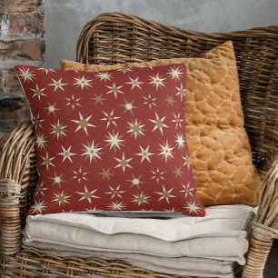  Christmas Gold Geo Stars - on red pattern. Cushion