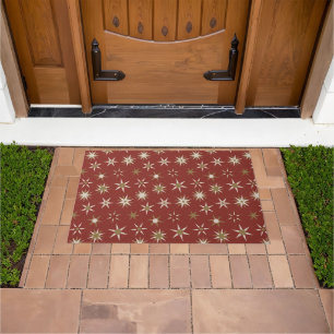 Christmas Gold Geo Stars - on red pattern. Doormat