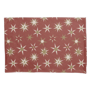 Christmas Gold Geo Stars - on red pattern. Pillowcase