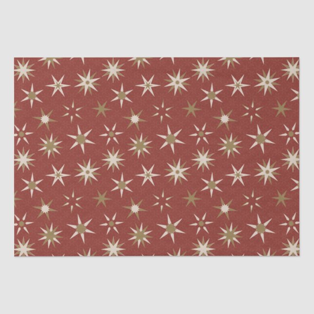  Christmas Gold Geo Stars - on red pattern. Tissue Paper (Front)