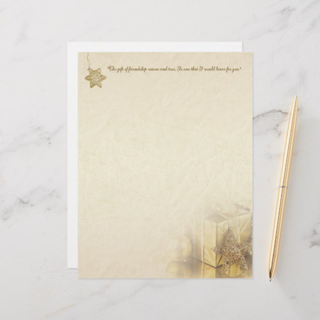 Christmas Gold Gift Box Stationery (Front/Back In Situ)