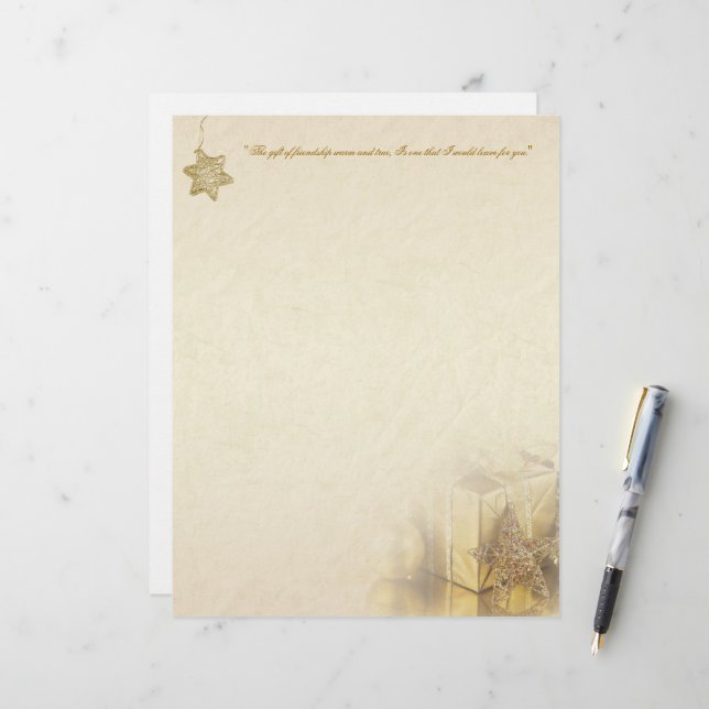 Christmas Gold Gift Box Stationery (Front/Back In Situ)