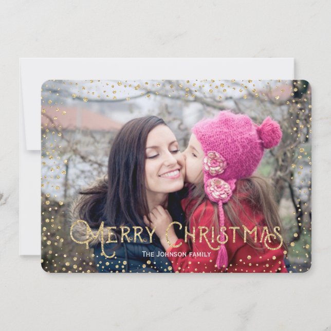 Christmas | Gold | Glitter Dots | Photo Card (Front)