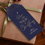 Christmas Gold Glitter Family Name Navy Blue Gift Tags<br><div class="desc">Complete your Christmas gifts with this elegant navy blue and faux gold foil effect Christmas gift tags. This stylish dark blue Merry Christmas hang tag includes a gold typography Christmas Tree design with trendy script font and a space for your name. On the back you can handwrite who the gift...</div>