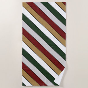 Christmas Gold Green Red Silver And White Stripes  Beach Towel