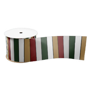 Christmas Gold Green Red Silver And White Stripes  Satin Ribbon