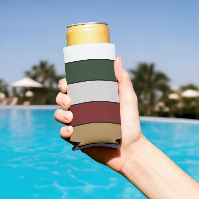 Christmas Gold Green Red Silver And White Stripes  Seltzer Can Cooler (In Situ Pool)