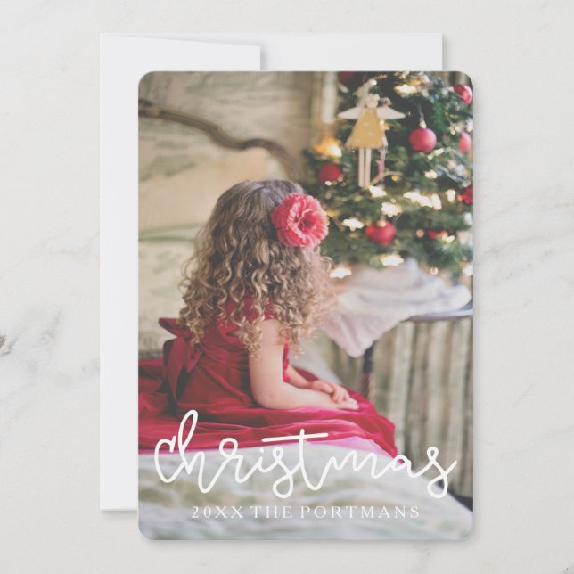 Christmas Gold Look Quatrefoil Add Photo and Name Holiday Card (Front)