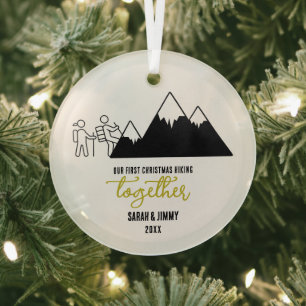 Christmas Gold Mountain Adventure Outdoor Couple Glass Tree Decoration