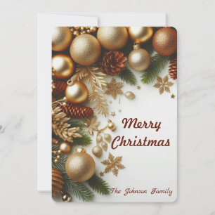 Christmas gold ornaments and branches holiday card