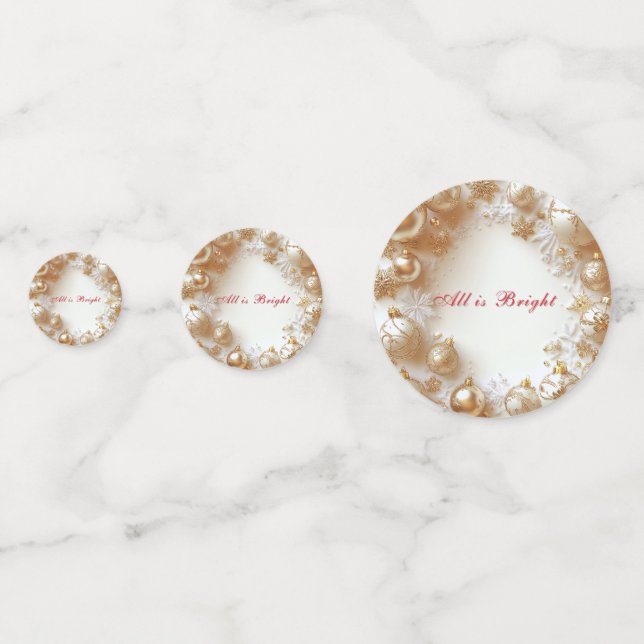 Christmas Gold Ornaments,Snowflakes All is Bright Confetti (Fronts)