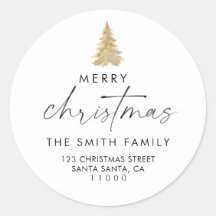Christmas gold pine tree Return Address Envelope