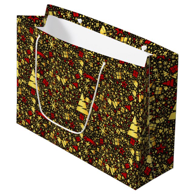 Christmas gold red black large gift bag (Front Angled)
