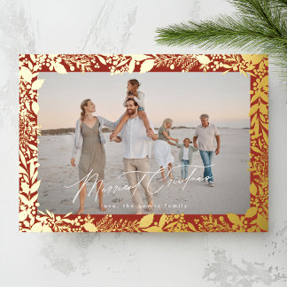 Christmas Gold Red Botanical Frame Merriest Photo