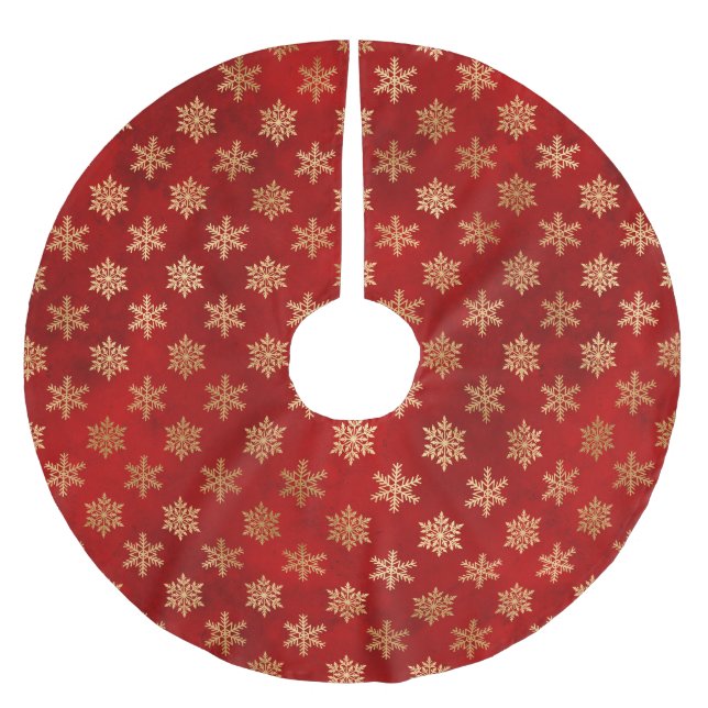 Christmas gold red cute snowflakes pattern elegant brushed polyester tree skirt (Front)
